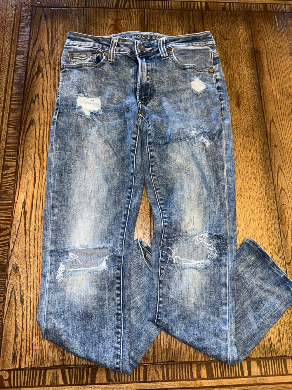 American Eagle Outfitters Light Blue Distressed Slim Straight Jeans